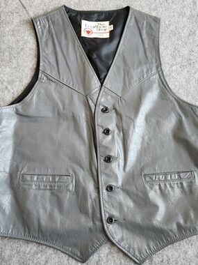 Vintage The Leather Shop Sears Men's Vest 42R Gray Western Cowboy 70s Rodeo